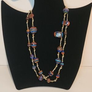 Tribal Handmade Hand Painted and Glazed bead Necklace